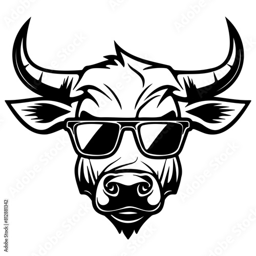 Cool Cattle wearing sunglass black silhouette logo svg vector, buffalo icon illustration.	