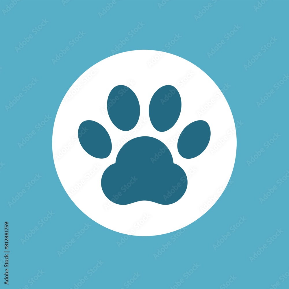 A minimalist logo featuring a white circle with a blue paw print design, Craft a minimalist logo highlighting a single pet paw in a clean and uncomplicated design A minimalist logo featuring a white circle with a blue paw print design, Craft a minimalist logo highlighting a single pet paw in a clean and uncomplicated design