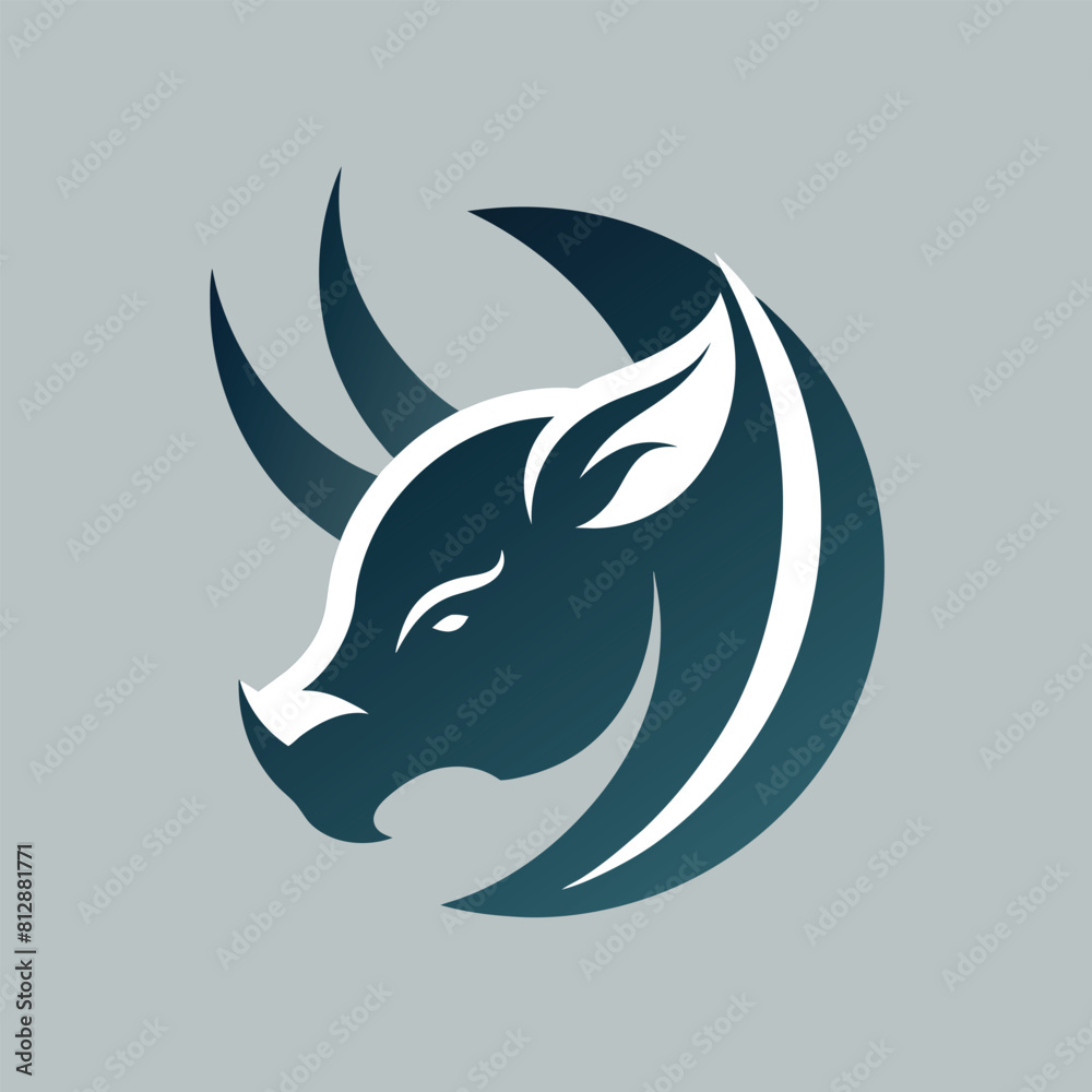 Bulls head shown against a gray backdrop, Craft a minimalist logo inspired by the elegant shape of a rhino's head Bulls head shown against a gray backdrop, Craft a minimalist logo inspired by the elegant shape of a rhino's head