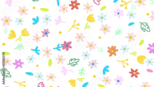 cute tiny colorful flowers with green leaf in white background. paper , note , planner , diary and presentation illustration background decoration.