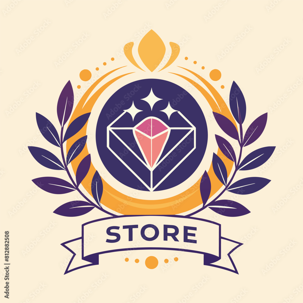 Obraz premium Modern logo design for an online store featuring a diamond in the center, Create a clean and modern logo for an online clothing store