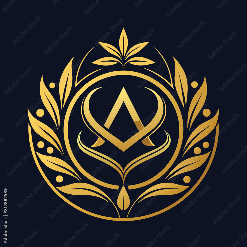 Obraz premium A refined gold emblem stands out on a sleek black background, showcasing elegance and luxury, Create a clean and refined logo for a high-end skincare brand