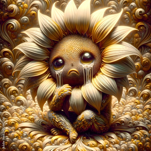 a cute crying sunflower abstract