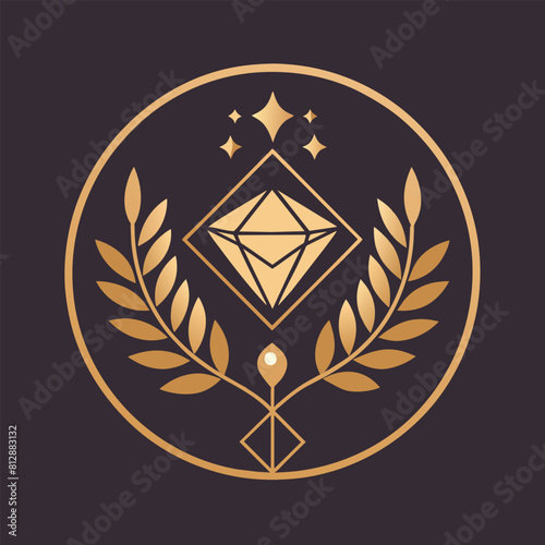 Stylish gold emblem contrasts sharply against black backdrop, Create a minimalist emblem for a handmade jewelry e-commerce business