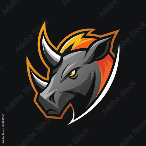 A rhinos head with flames coming out of its mouth, Create a minimalist logo featuring a rhino head in a sleek, modern style