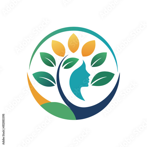 Close-up of a womans face with various leaves and foliage surrounding her, Create a minimalist logo for a charity dedicated to providing food assistance to families in need