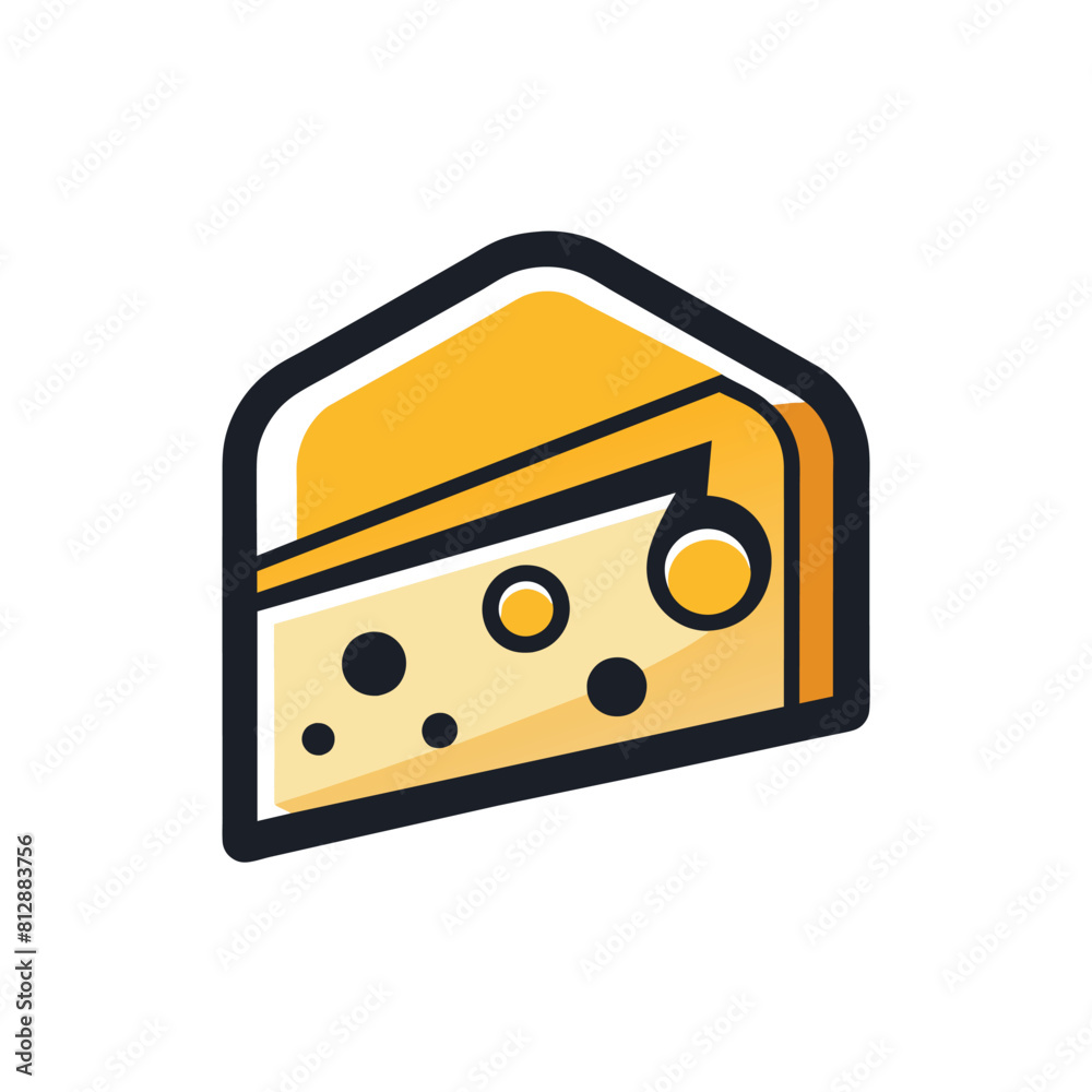 A piece of cheese with characteristic holes in it, showcasing its classic texture and appearance, Create a minimalist logo for a specialty cheese shop with a simple cheese wedge graphic A piece of cheese with characteristic holes in it, showcasing its classic texture and appearance, Create a minimalist logo for a specialty cheese shop with a simple cheese wedge graphic