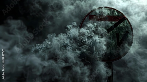 Swirling Danger A D Rendered Close View of Smoke Around a Forbidden Sign Symbolizing the Toxic Nature of Tobacco Addiction Generative ai