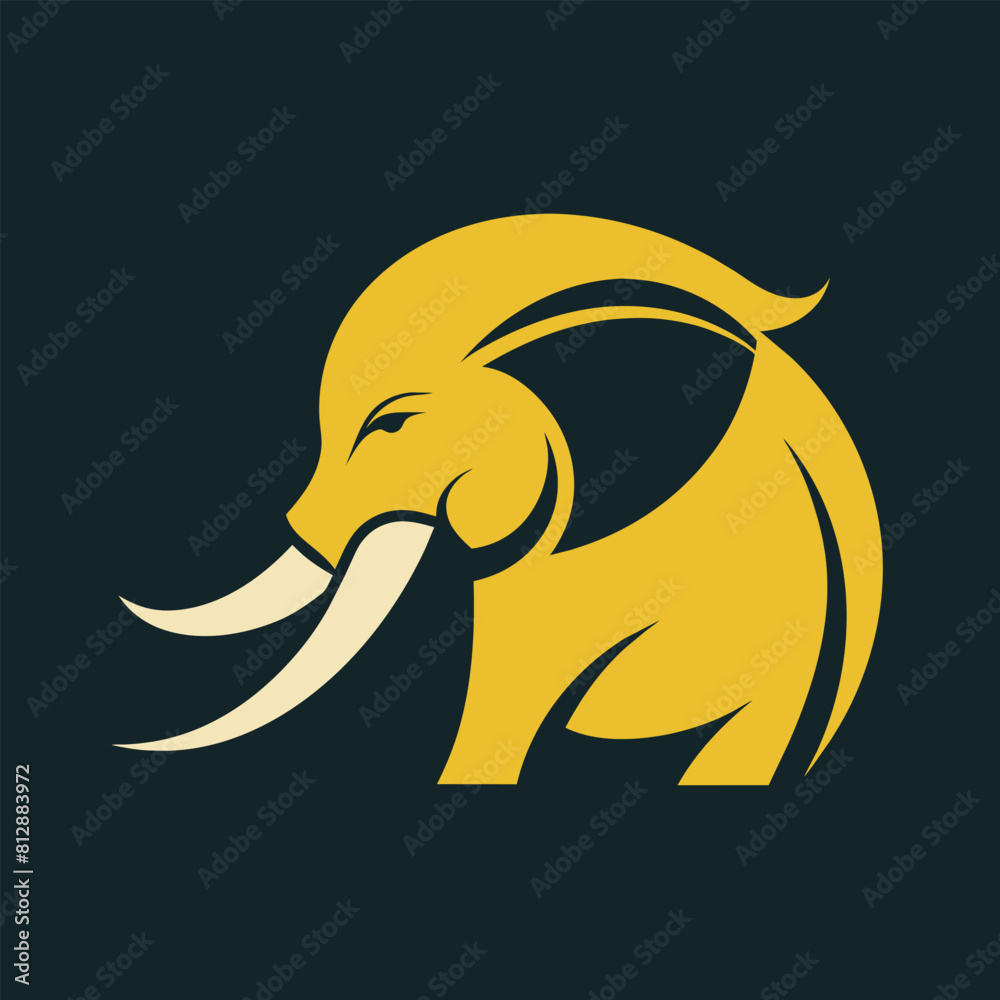 A powerful elephant with long tusks standing against a black background, Create a minimalist logo inspired by the majestic elephant's silhouette A powerful elephant with long tusks standing against a black background, Create a minimalist logo inspired by the majestic elephant's silhouette