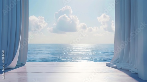 A beautiful shot of sea and a clear sky 3d render of stage on sea   Generative AI