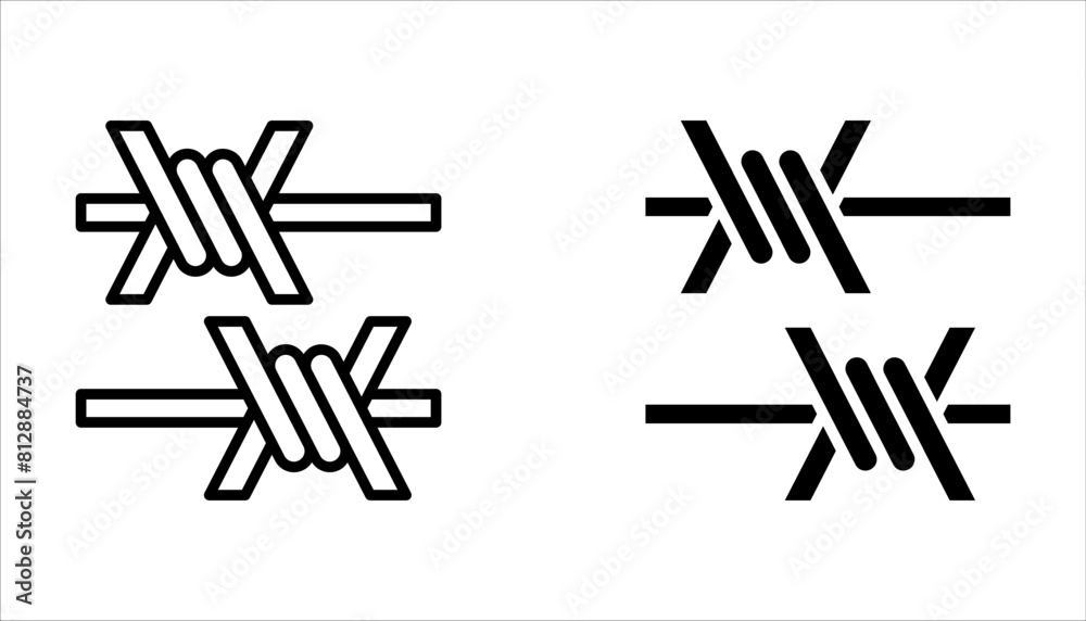 Fototapeta premium Barbed wire icon set on white background color editable