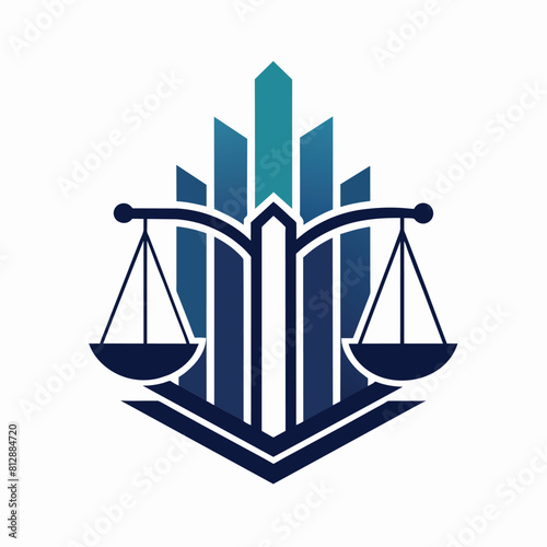 A minimalistic scales of justice logo displayed on a plain white background, Create a sleek icon for a legal analytics platform, minimalist logo