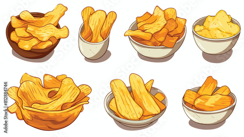 fried potato chips and fresh vector sketch hand-dra