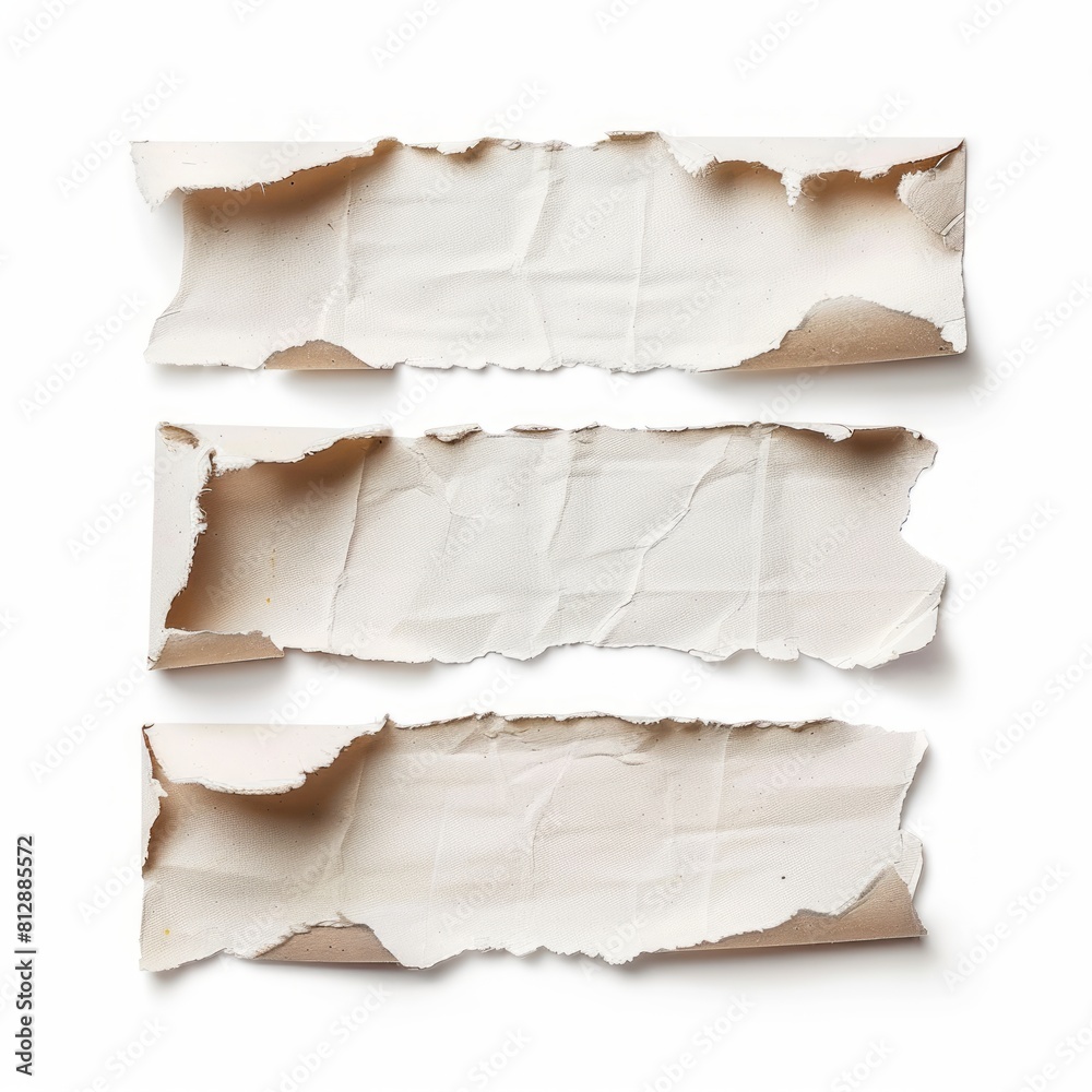 Torn piece of paper divided into three fragments. Concept of destruction and fragmentation. Creative and abstract concept. Torn piece of paper divided into three fragments. Concept of destruction and fragmentation. Creative and abstract concept.