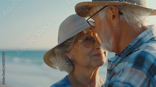 I am him he is me Shot of a mature couple spending time at the beach : Generative AI #812885734