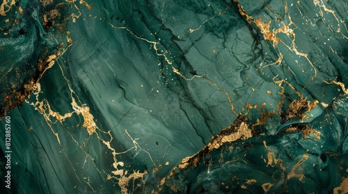 This image features an elegant and rich green marble surface, enhanced with intricate and shimmering gold veins that suggest opulence and high-end design