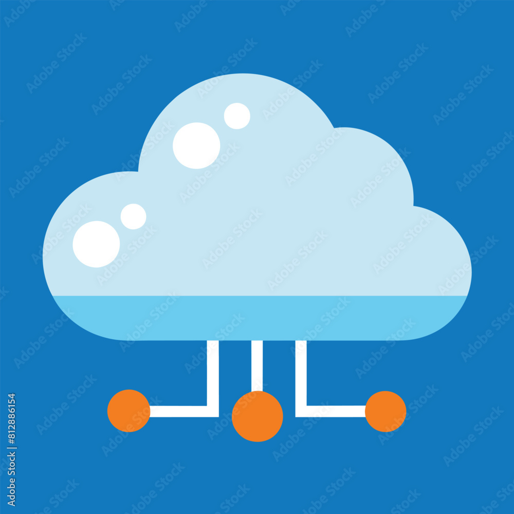 Blue background featuring a white cloud surrounded by orange dots, Design a minimalist icon that symbolizes the simplicity of cloud technology Blue background featuring a white cloud surrounded by orange dots, Design a minimalist icon that symbolizes the simplicity of cloud technology