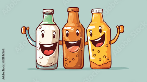 Funny beer bottle and can characters having fun dri