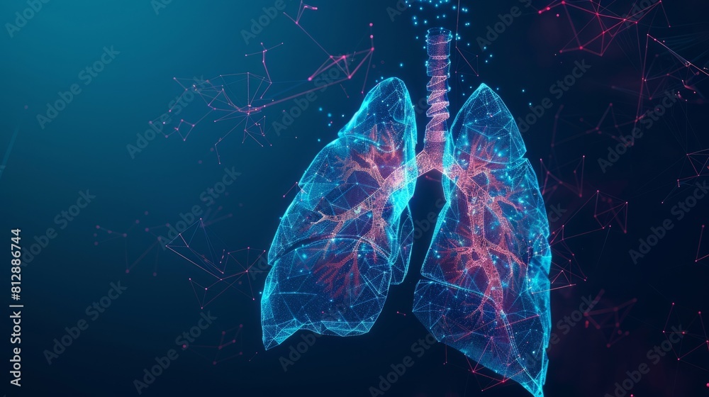 tech-inspired low poly wireframe illustration of a human lung. hyper realistic tech-inspired low poly wireframe illustration of a human lung. hyper realistic