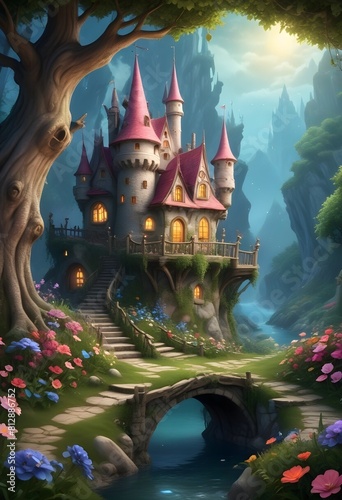 Colorful fantasy magic castle