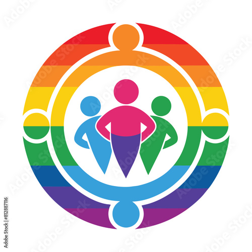 A group of people standing inside a rainbow colored circle, symbolizing diversity and unity, Design a simple logo for a nonprofit organization advocating for LGBTQ+ rights and inclusion