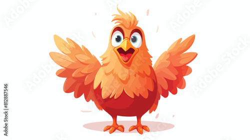 Funny cartoon red and orange chicken hen surprised