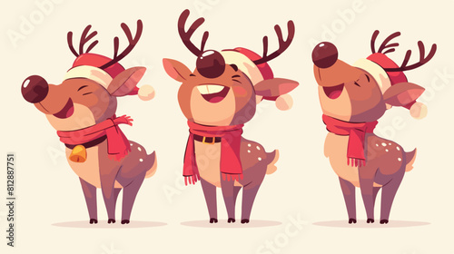 Fototapeta Naklejka Na Ścianę i Meble -  Funny Christmas reindeer in red hat scarf and belt