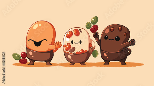 Funny coffee bean and espresso cup characters showi