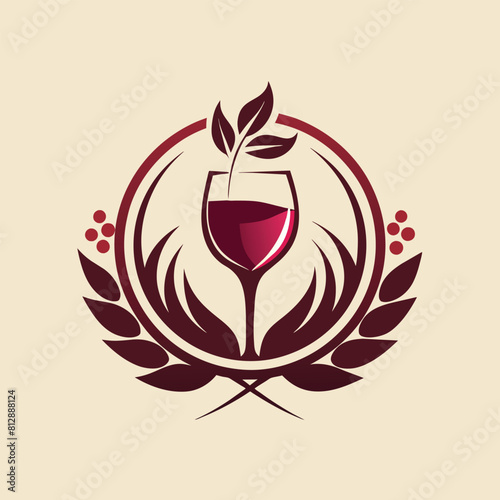 A glass of wine with a leaf delicately placed on top, creating an elegant and natural aesthetic, Design an elegant logo for a sophisticated wine bar, minimalist logo