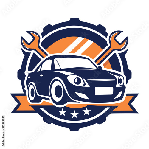 Wrenches and a wrench placed on a car, symbolizing maintenance and repair work, Develop a clean and simple logo for a car maintenance service