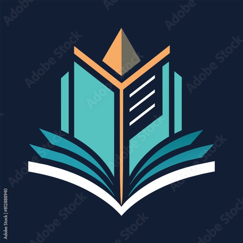 A triangle rests on top of an open book, against a plain background, Develop a minimalistic logo for a leading publishing company