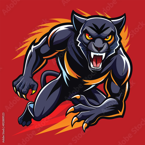A dynamic black panther is running with its mouth open, Dynamic Black Panther Logo Mascot, Striking Vector