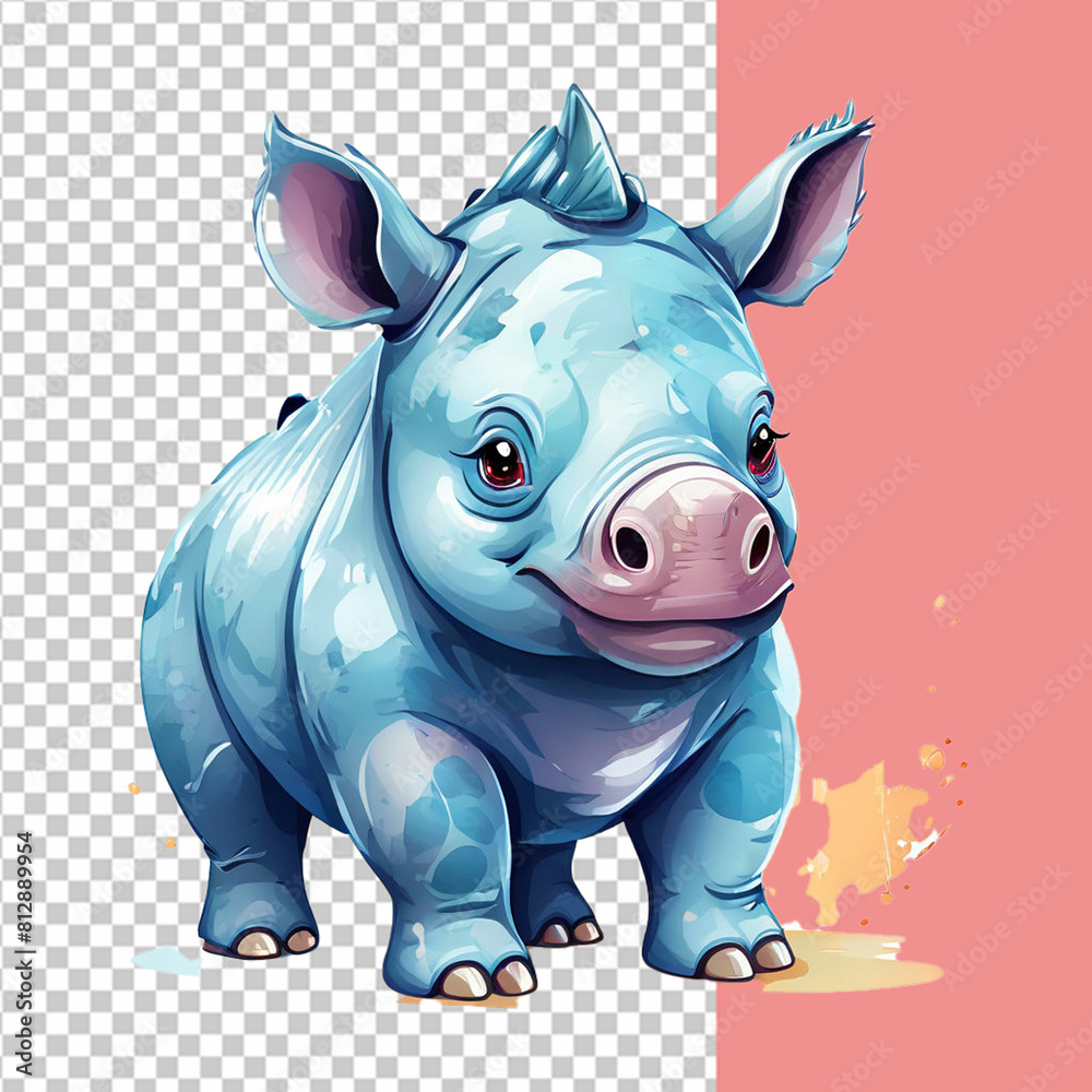 Obraz premium Vector cute rhinoceros toy is a watercolor animal in cartoon style on an isolated background