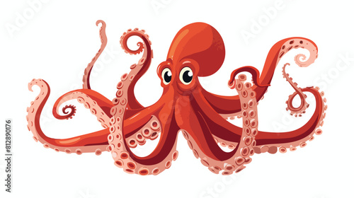 Funny red octopus flat cartoon vector illustration © zoni
