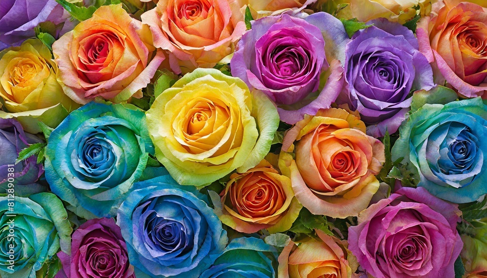 七色のバラの花束