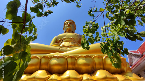 Big Golden Buddha Dhammakaya Tep Mongkol Buddha at Paknam Bhasicharoen temple or Wat Paknam Bhasicharoen in Bangkok Thailand - Landmark Famous sculpture statue in Thailand Temple