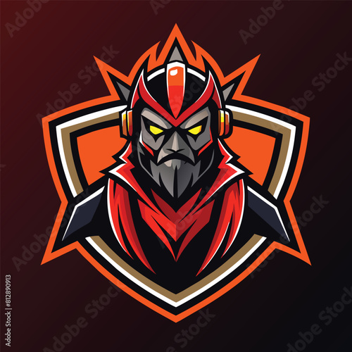 A demon mascot is depicted wearing headphones, Generate a minimalistic logo for an esports team, minimalist logo