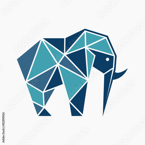 Elephant shape formed by triangles, minimalist design on white backdrop, Generate a minimalistic logo using only geometric shapes to represent an elephant