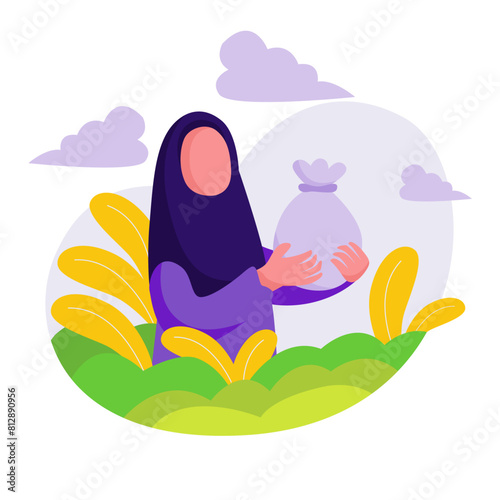 women give alms of eid al adha concept with flat illustrations