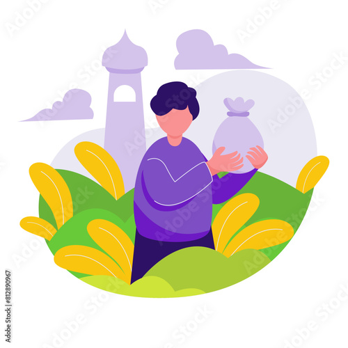 give alms of eid al adha concept with flat illustrations