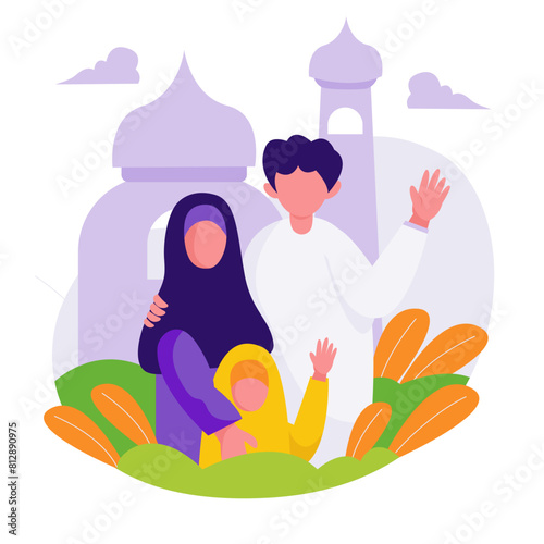 couple greeting of eid al adha concept with flat illustrations