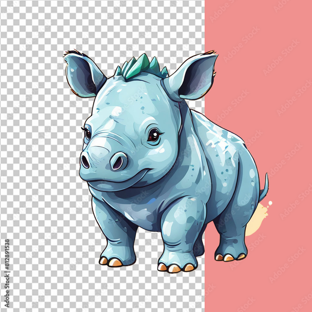 Obraz premium Vector cute rhinoceros toy is a watercolor animal in cartoon style on an isolated background