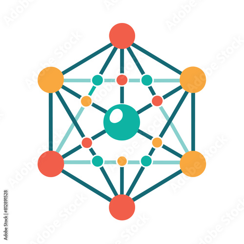 Stylized representation of a network showcasing interconnected circles and dots in a visually appealing arrangement, Geometric shapes representing network connectivity, minimalist logo