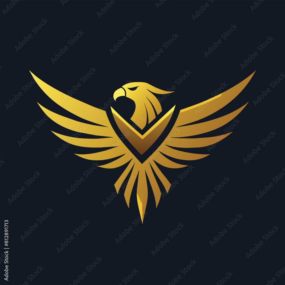 Obraz premium A minimalist golden eagle logo set against a black background, golden eagle logo, minimalist logo