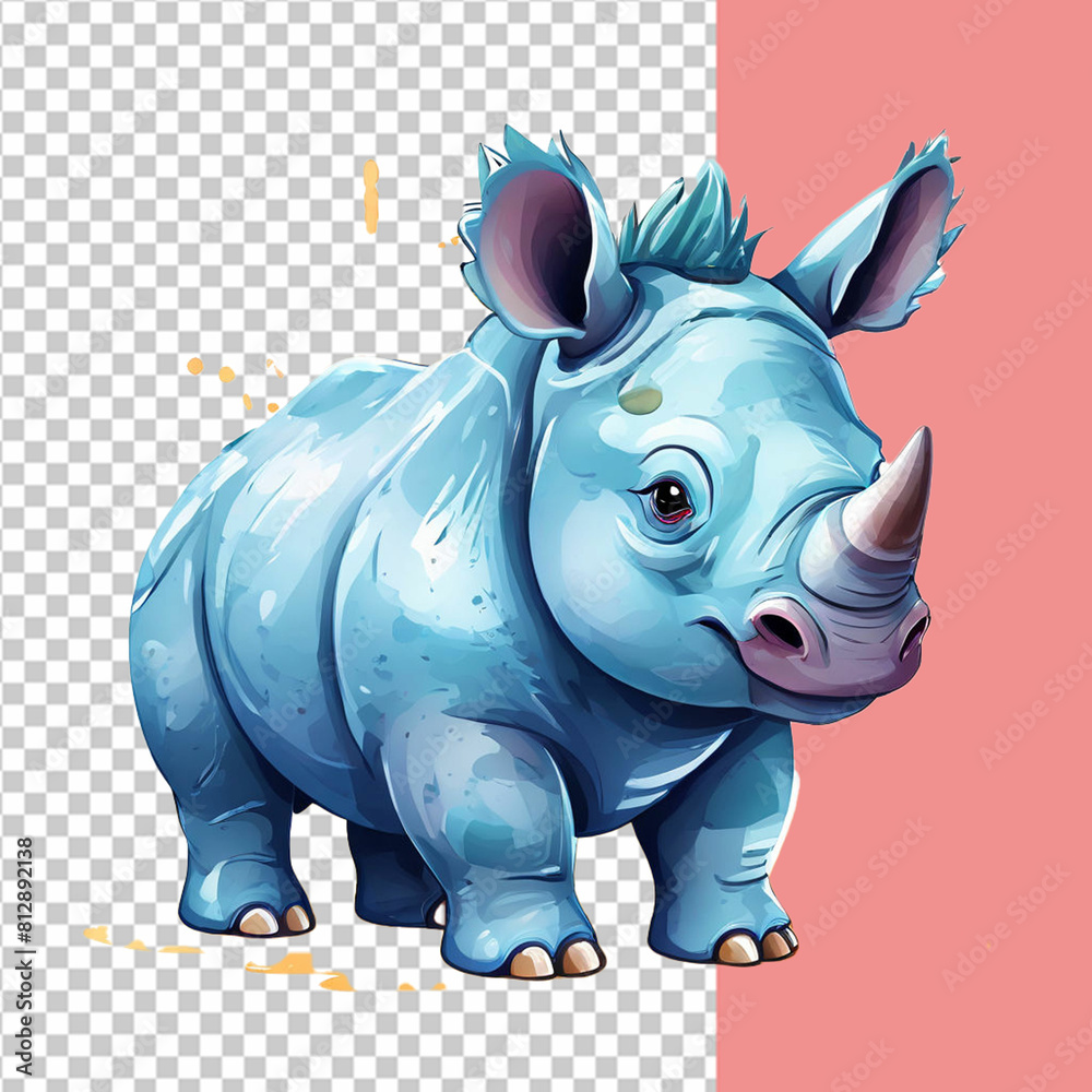 Fototapeta premium Vector cute rhinoceros toy is a watercolor animal in cartoon style on an isolated background
