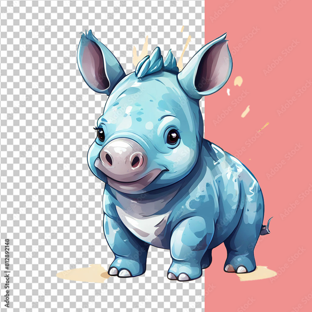 Naklejka premium Vector cute rhinoceros toy is a watercolor animal in cartoon style on an isolated background