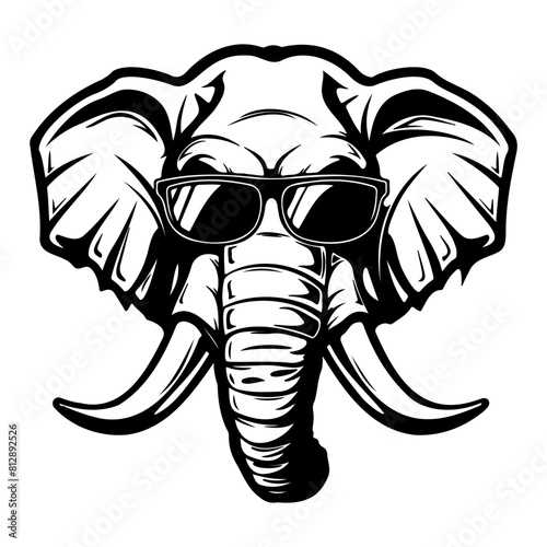 Cool Elephant wearing sunglass black silhouette logo svg vector, buffalo icon illustration.