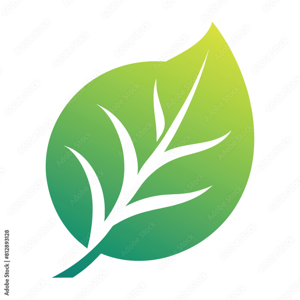A green leaf silhouette stands out against a white background, Leaf silhouette with subtle gradient for a eco-friendly vibe A green leaf silhouette stands out against a white background, Leaf silhouette with subtle gradient for a eco-friendly vibe