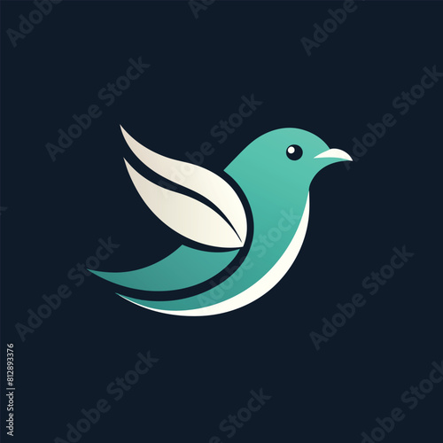 A blue bird with a white wing perched against a dark backdrop, logo bird icon templet vector, minimalist logo