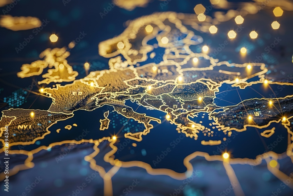 Digital Map of Europe with Global Network Connections,Global Network ...